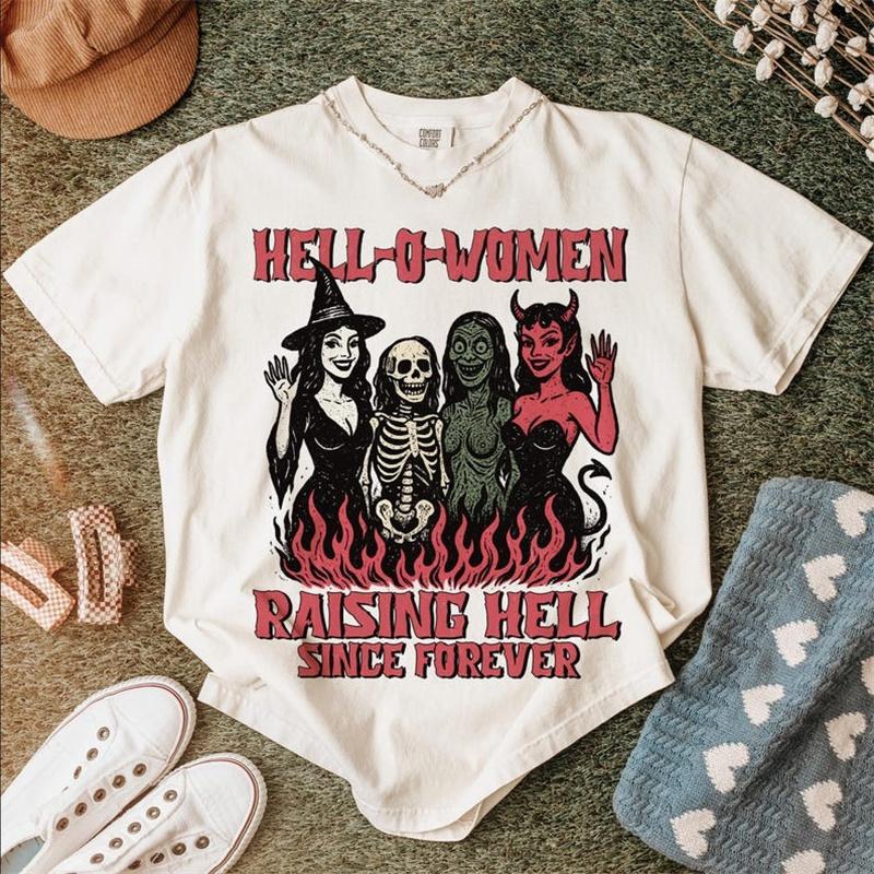 Skull Girl Printed Halloween Pattern Womens TShirt 90s Short Sleeve Top Printed Basic Womens Regular Cartoon Casual TShirt S