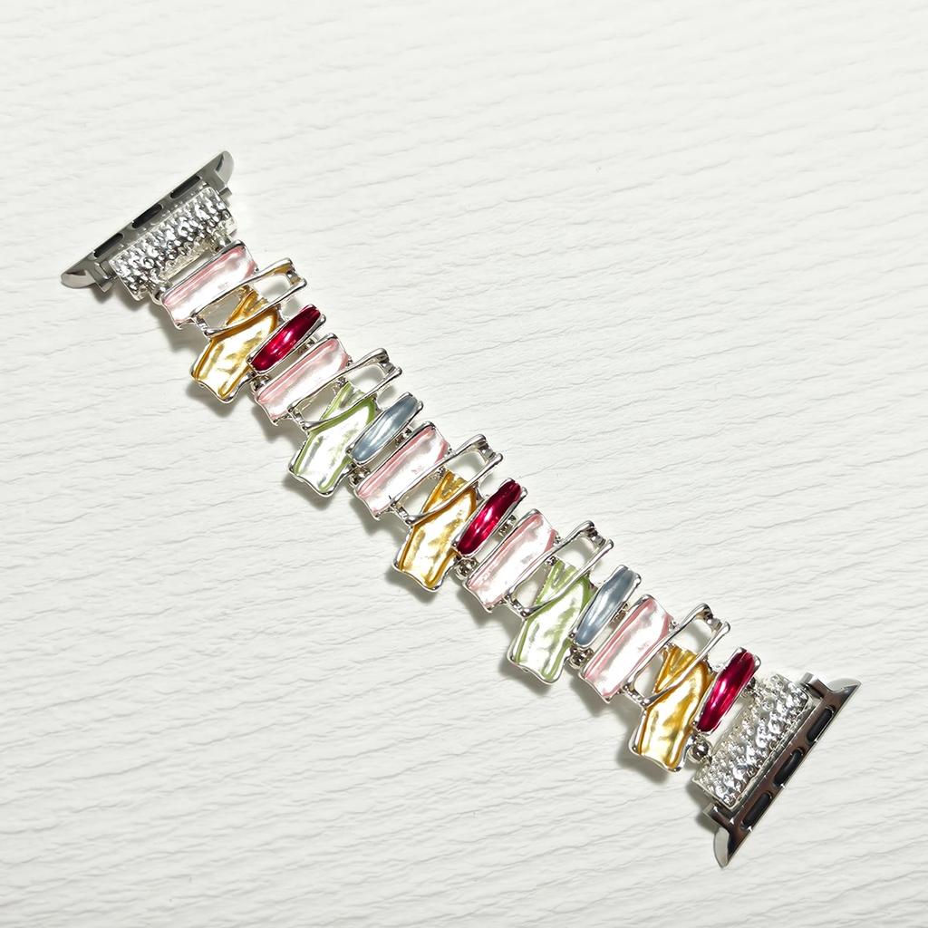 For Apple Watch band Series Ultra 11/10/9/8/7/6/5/4/3/2/1 SE 40/42/46/45/44mmBracelet Stylish Stone Metal Link Elastic Watchband