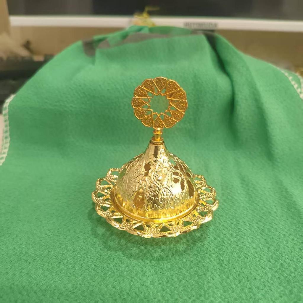 Golden Hollow Middle Eastern Incense Burner - Metal Aroma Cone Sandalwood Holder