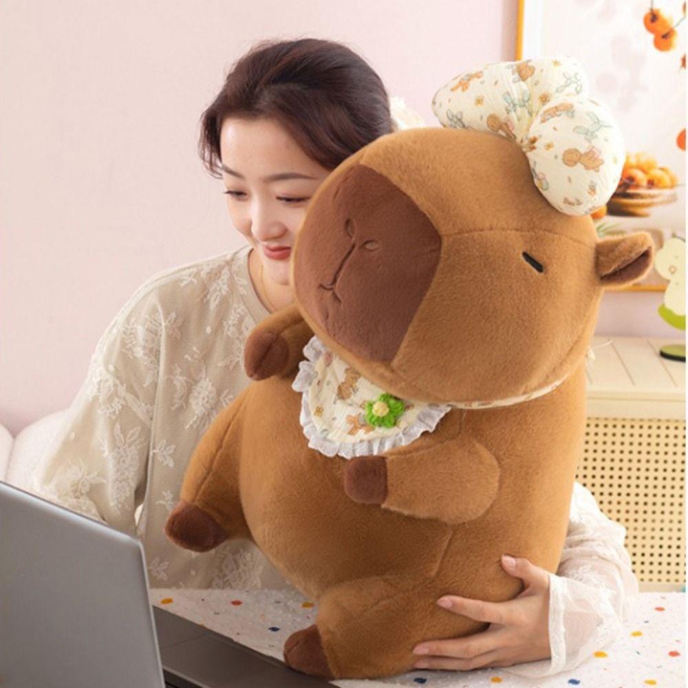 Bow Capybara Plush Doll Simulation Capibara Fluffty Doll Cute Capybara Plush Toy  Home Decor