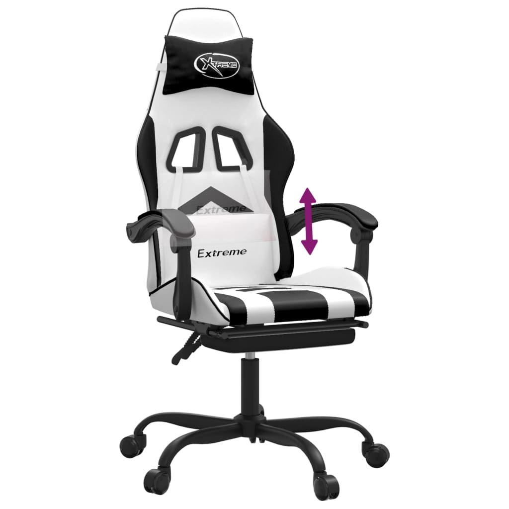 Gaming Chair with Footrest White and Black Faux Leather