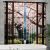 2PCS Digital Printed Curtains, Cherry Blossom Tree by Window Pattern, Stylish Window Treatment for Living Room Bedroom Decor