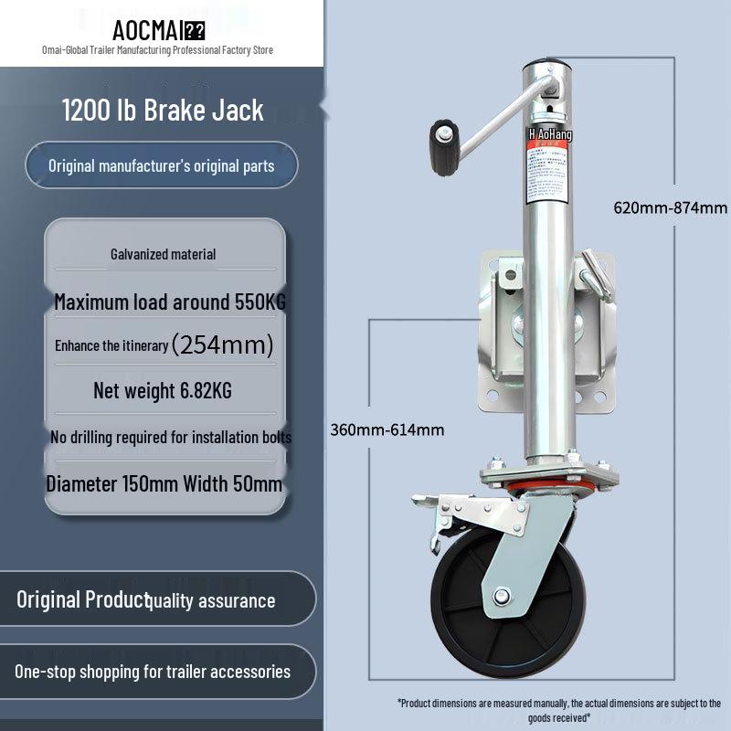RV Side Crank Jack Stand with Brake & Guide Wheel for Marine Trailer Support