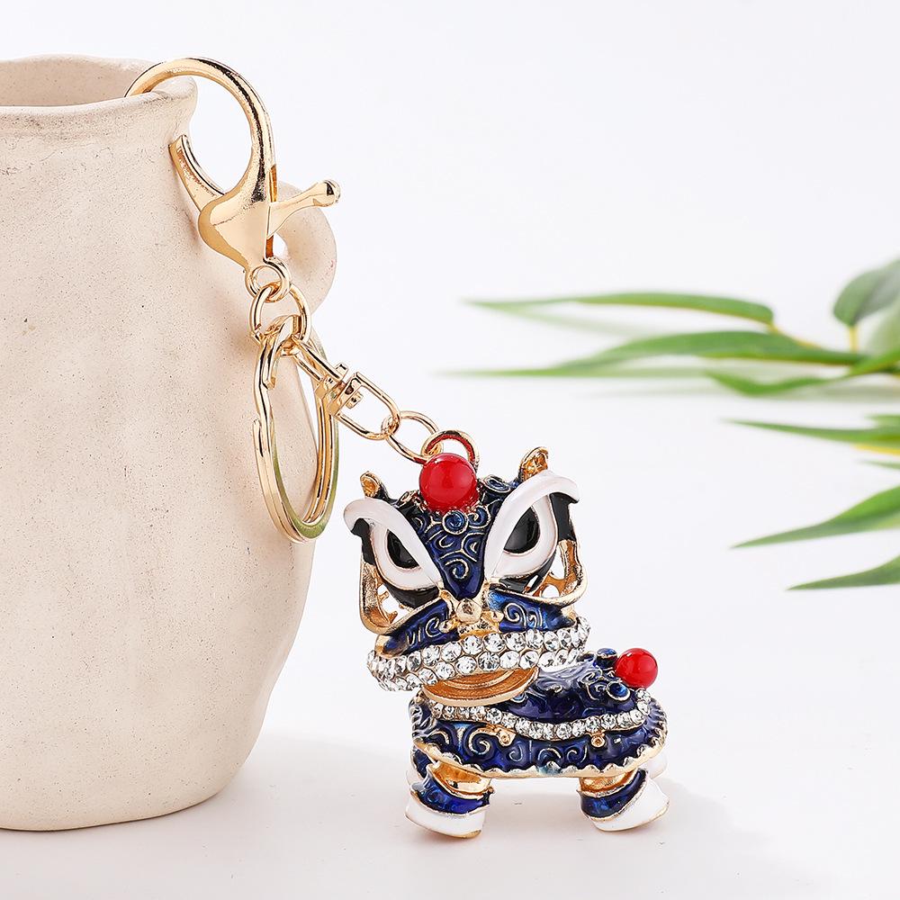 Awakened Lion Dance Rhinestone Keychain - Cute Chinese Dragon Ball Lion Charm