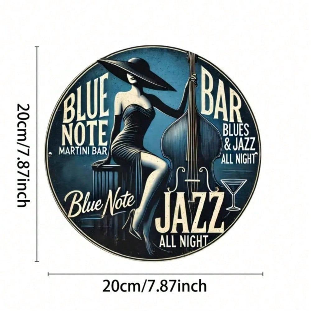 Vintage Blue Note Jazzbar Aluminiumväggkonst, Retro Musikklubb Tennskylt, Lätt att Hänga Hållbar Heminredning