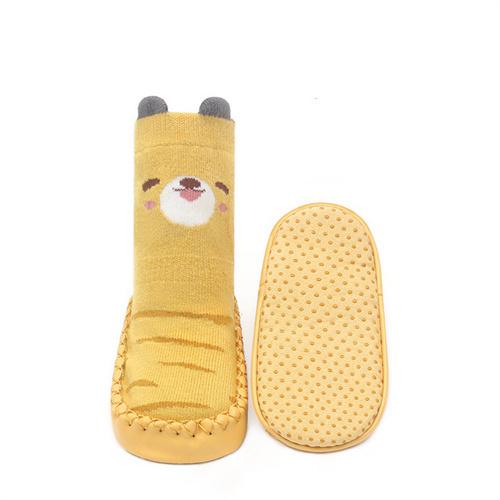 

Носки для новорожденных на резиновой подошве, осенне-зимние носки с принтом для маленьких девочек и мальчиков, противоскользящая обувь для малышей, От 0 до 18 месяцев S жёлтый