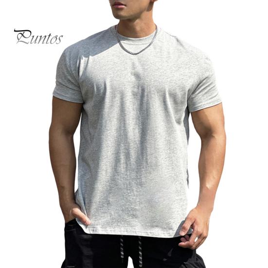 Мужские свободные спортивные футболки, летние футболки с круглым вырезом и коротким рукавом, футболки для тренировок на открытом воздухе, повседневные базовые топы для повседневной жизни, спорта и улицы L светло-серый