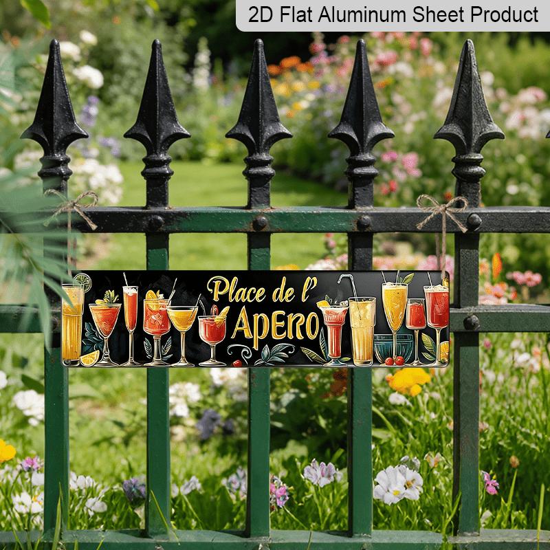 Retro Metal Sign "Place De L'Apero" - Vintage Wall Decoration for Home, Bar, Café, | Colorful Cocktail Design, 10.16 X 40.64 Inches | Perfect for