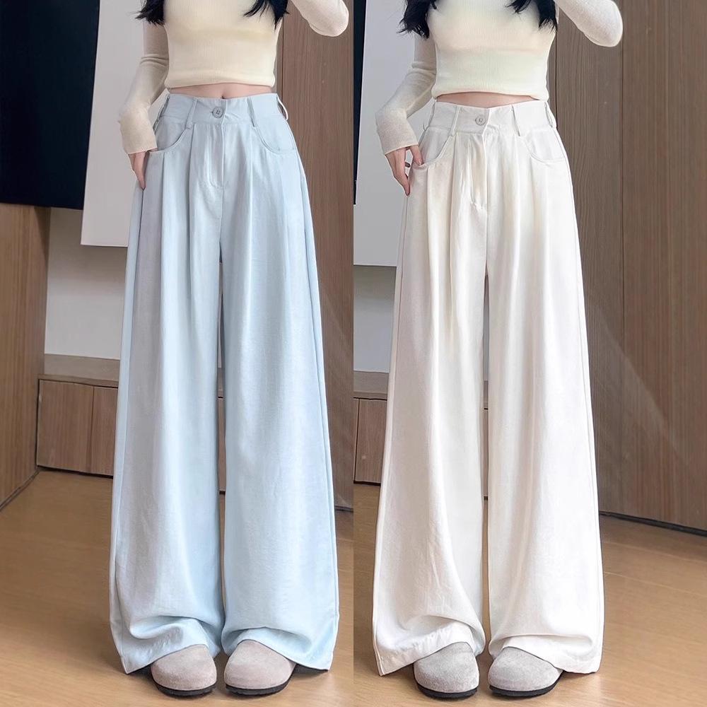 

Chanlan Women s High Waist Wide Leg Ice Silk Trousers - Slimming, Floor Length, Summer Suit XL