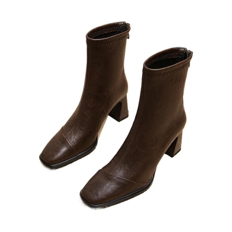 High Quality Women's Shoes Mid-Calf Women's Boots Fashion Square Toe Office and Career New Back Zip Solid Shoes for Women