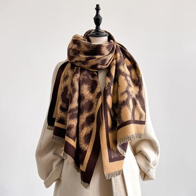 Winter Faux Kaschmir Schals Damen Dick Warm Leopardenmuster Modisch Luxuriös Decke Schal Kälteschutz Winddicht Decke