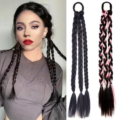 1PCS Synthetic Elastic With Rubber Bands Braided Hair Extensions Long Ponytail Heat Resistant For Women Cosplay Party Use
