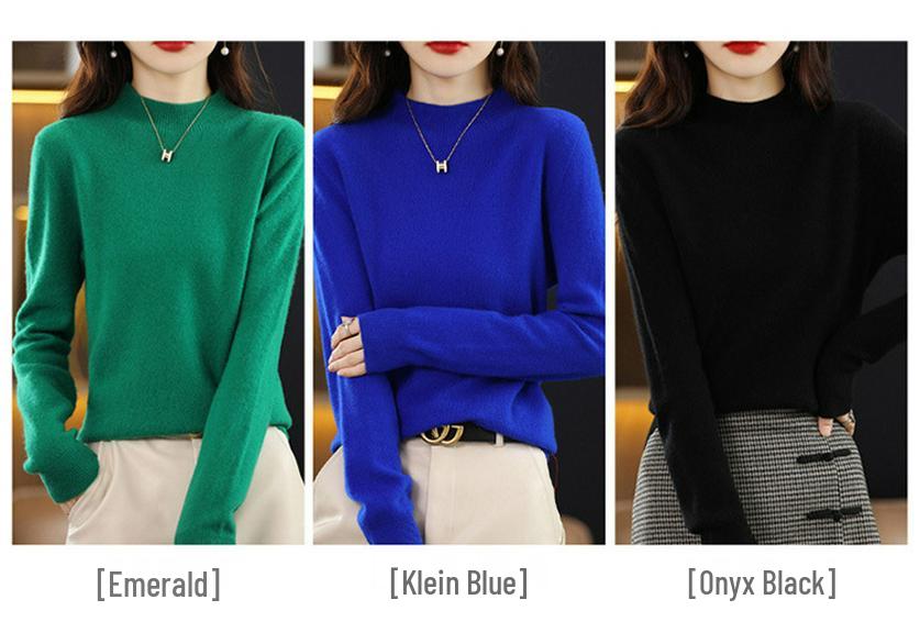 Women's Slim-Fit High Neck Wool Sweater - Autumn/Winter 2023 Collection, Solid Color, Base Layer