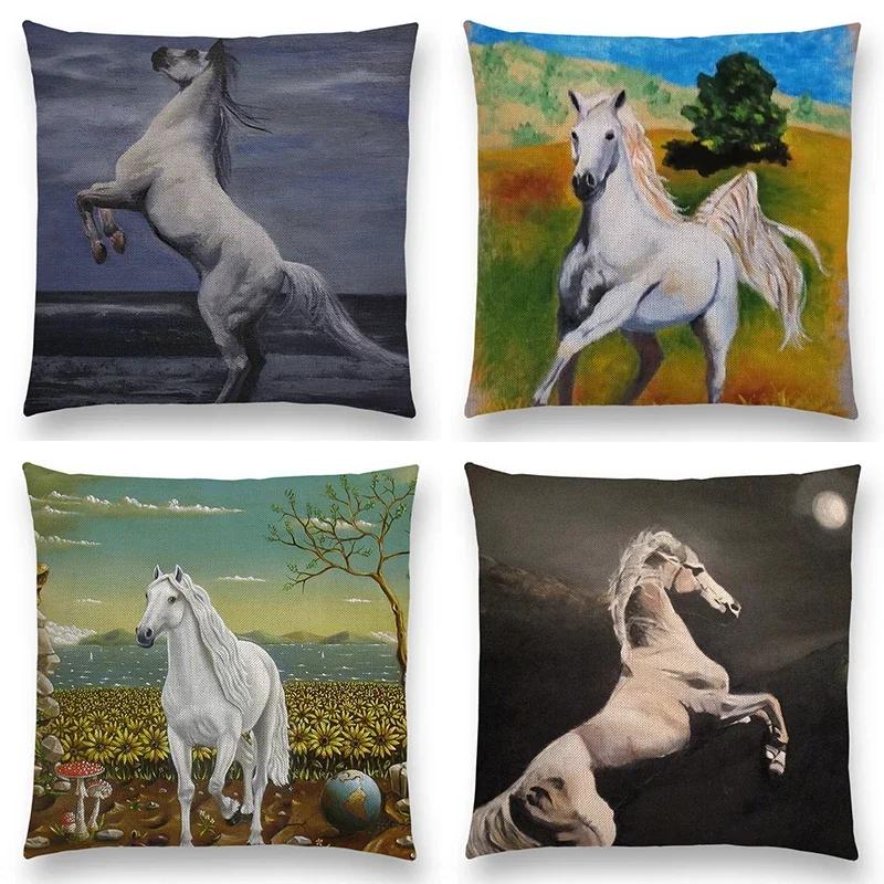 Horse Oil Painting Pillow Case Home Decor Vintage Cushion Cover for Sofa Car Linen Pillow Cover Home Decorative Drop Shipping