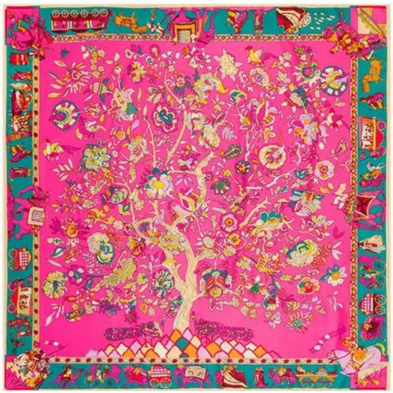 Square Scarf  Luxury Brand Twill Silk Scarf For Women Headband Female Charm Life Tree Print Large Square Scarves Silk Shawls