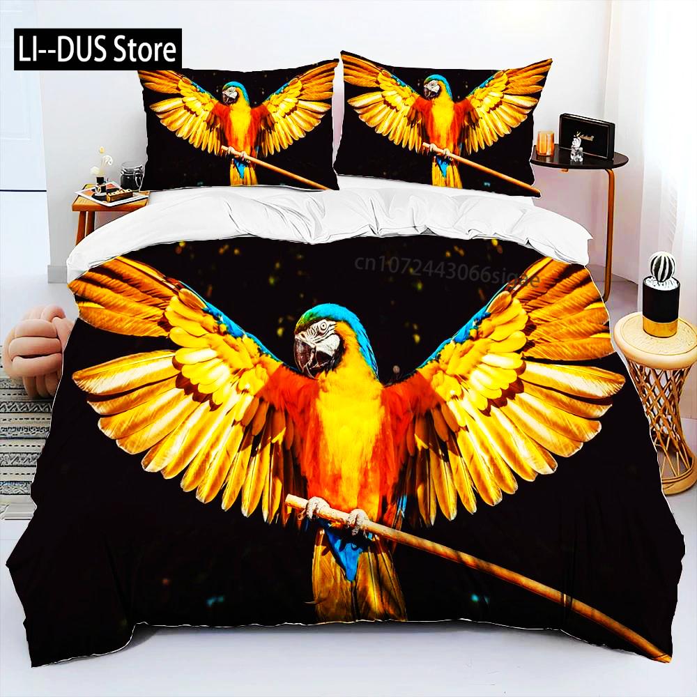 Colorful Parrot Macaws Birds Comforter Bedding SetDuvet Cover Bed Set Quilt Cover PillowcaseKing Queen Size Bedding Set Adult