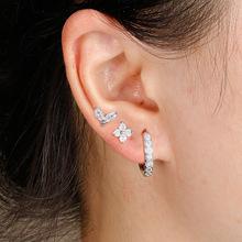 

3pcs Set Classic Gold Color Stainless Steel Crystal Four-leaf Flower Stud Earring for Women Charm Geometric Zircon Jewelry Set