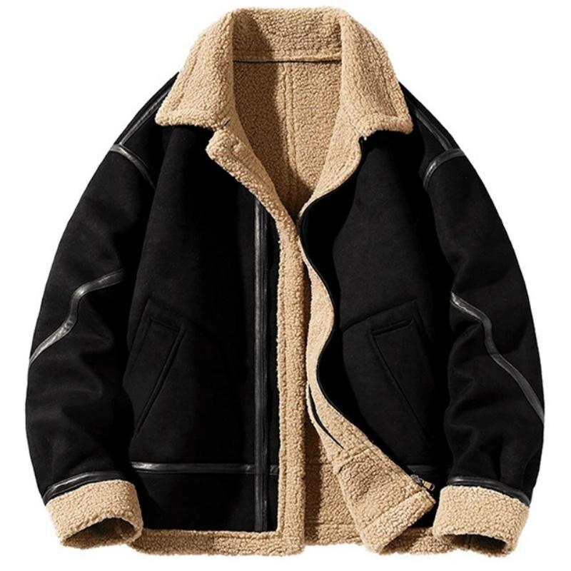 

Мужское стеганое пальто из оленьей кожи с флисовой подкладкой, осеннее и зимнее меховое пальто из овечьего флиса M чёрный