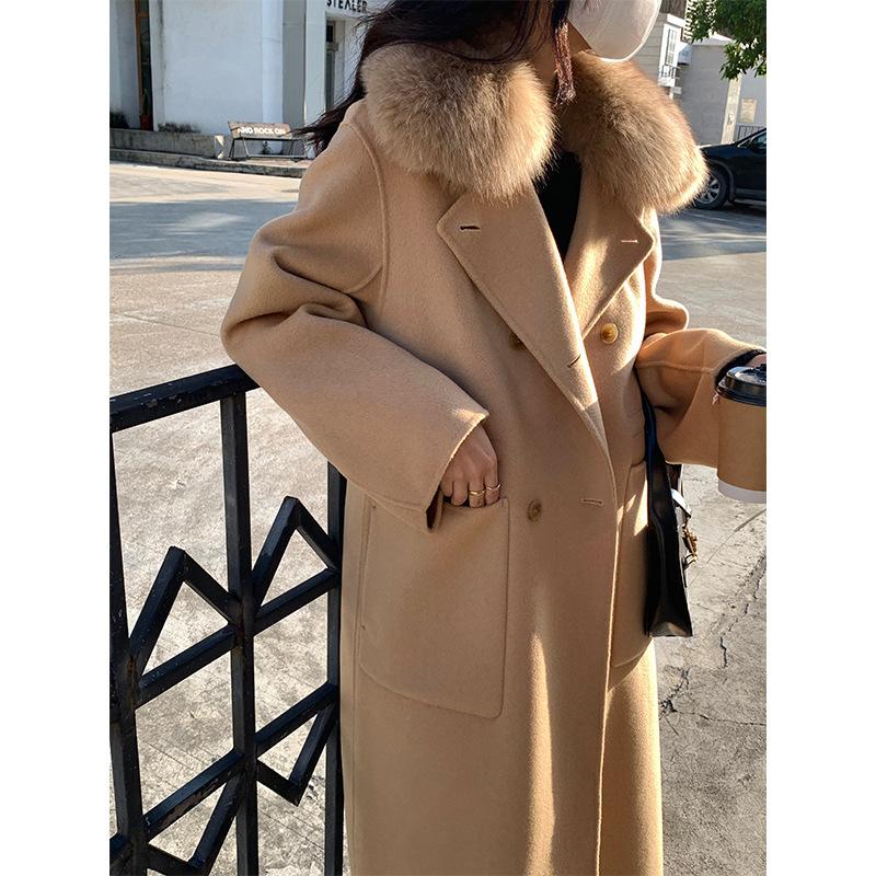 Double-sided pure wool coat, high-end large fur collar warm temperament commuter hand-sewn woolen coat