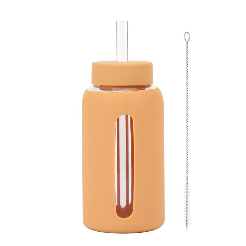 600Ml Silicone Sleeve Borosilicate Glass Water Cup With Straw Can Suck Pearls Portable Outdoor Cup