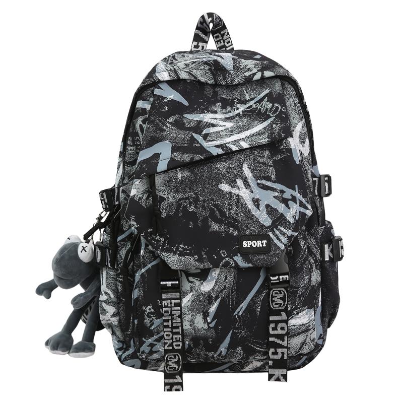 

Unisex Graffiti Backpack Color Contrast Schoolbag Lightweight Large Capacity Backpack сірий