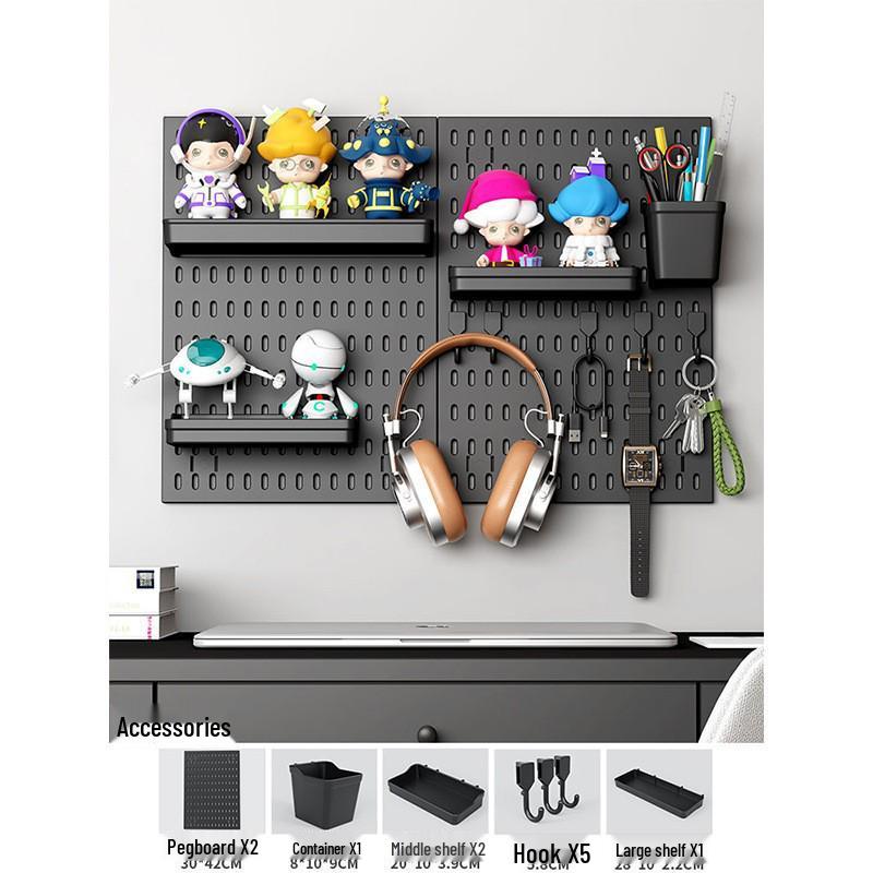 No-Drill Wall-Mounted Pegboard: Customizable Storage Hooks & Baskets Display for Home or Study Room.