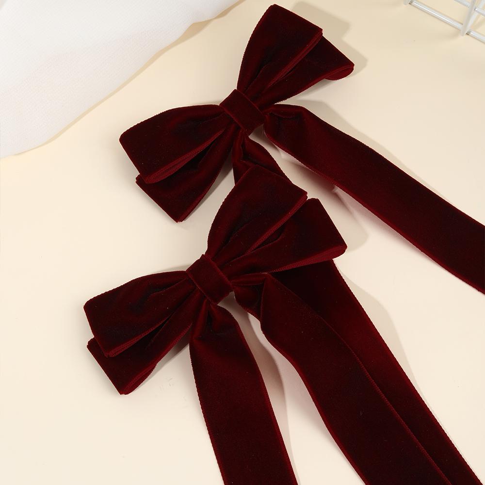 2pcs Burgundy Deep Red Hair Clips Long Tail Velvet-Like Hairpins For Girls Curly Straight Party Daily Headwear Hair Accessories