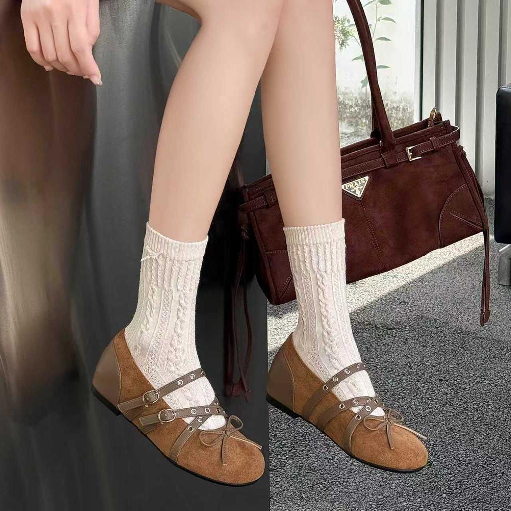 Inner height increase leather Mary Jane women's shoes 2025 autumn new one-word with shallow mouth round head single shoes ballet flats