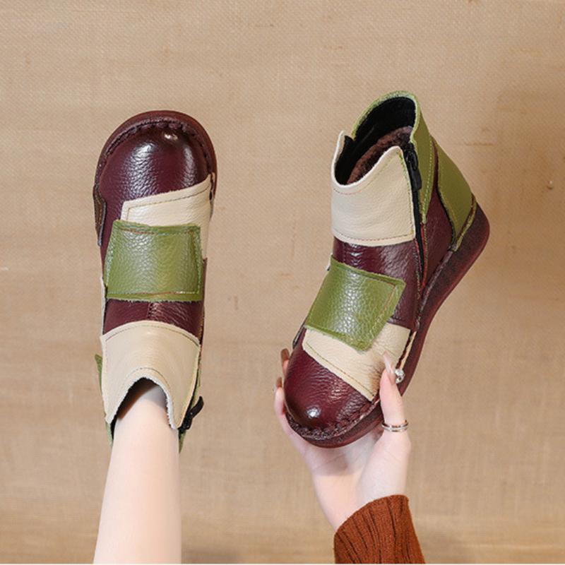 

Короткие сапоги из натуральной кожи разных цветов в этническом стиле. Теплая хлопковая обувь. Повседневная женская обувь на плоской подошве. 41 вино красного