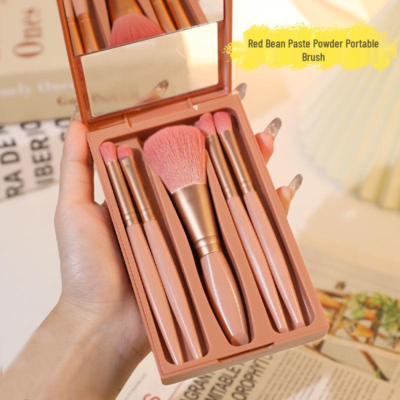 Portable Mirror Makeup Brush Set with Soft Bristles for Powder & Eye Shadow – Travel-Friendly & Affordable