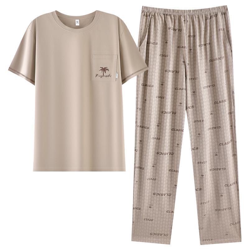 Pajamas Men's Summer Cotton Short Sleeve Trousers Thin Summer Casual Large Size Summer Loungewear Set