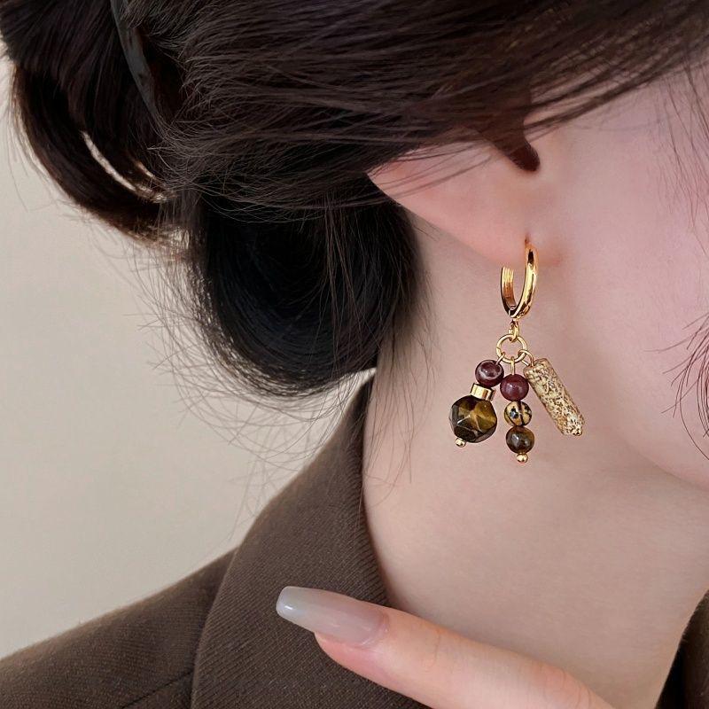 Retro Tigeraugen Luxus Welpen Anhänger Ohrringe - Modischer Maillard Stil für Damen