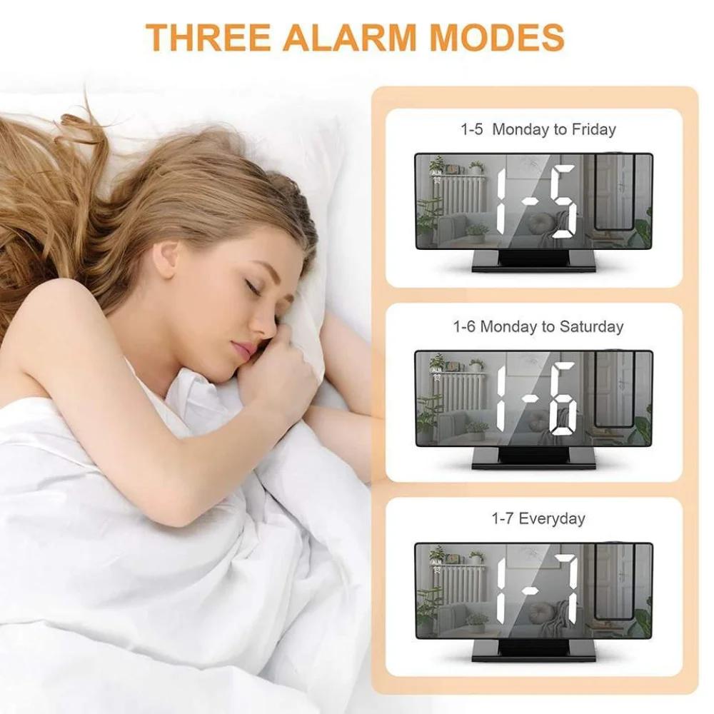 USB Powered Digital Alarm Clock 180° Arm Projection Alarm Clock Time Temperature Snooze Table Clock 12/24H Projector LED Clock