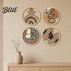 Wooden Interior Wall Decorations 4Pcs Boho Art  2D Flat Round Hanging Signs Modern Geometric Easy Install Wood Decor Decor Bohemian Plaques