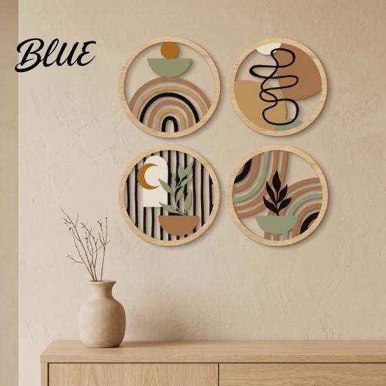 Wooden Interior Wall Decorations 4Pcs Boho Art 2D Flat Round Hanging Signs Modern Geometric Easy Install Wood Decor Decor Bohemian Plaques