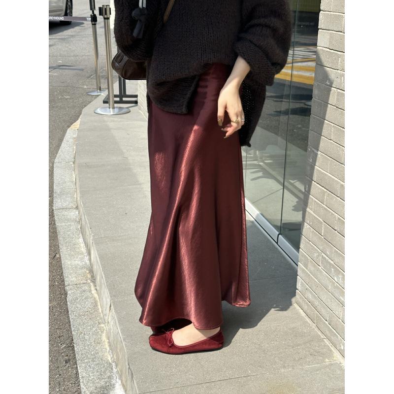 Gilded Fluffy Mermaid High Waist A-line Skirt - Autumn Winter Versatile Women s Temperament Skirt Medium красный