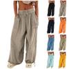 Pantaloni pentru femei, cu talie elastică înaltă, cu șnur, picior lat, slăbiți, entrepiere adâncă, plisate, buzunare cu benzi la gleznă, de culoare solidă, pantaloni casual pentru damă.