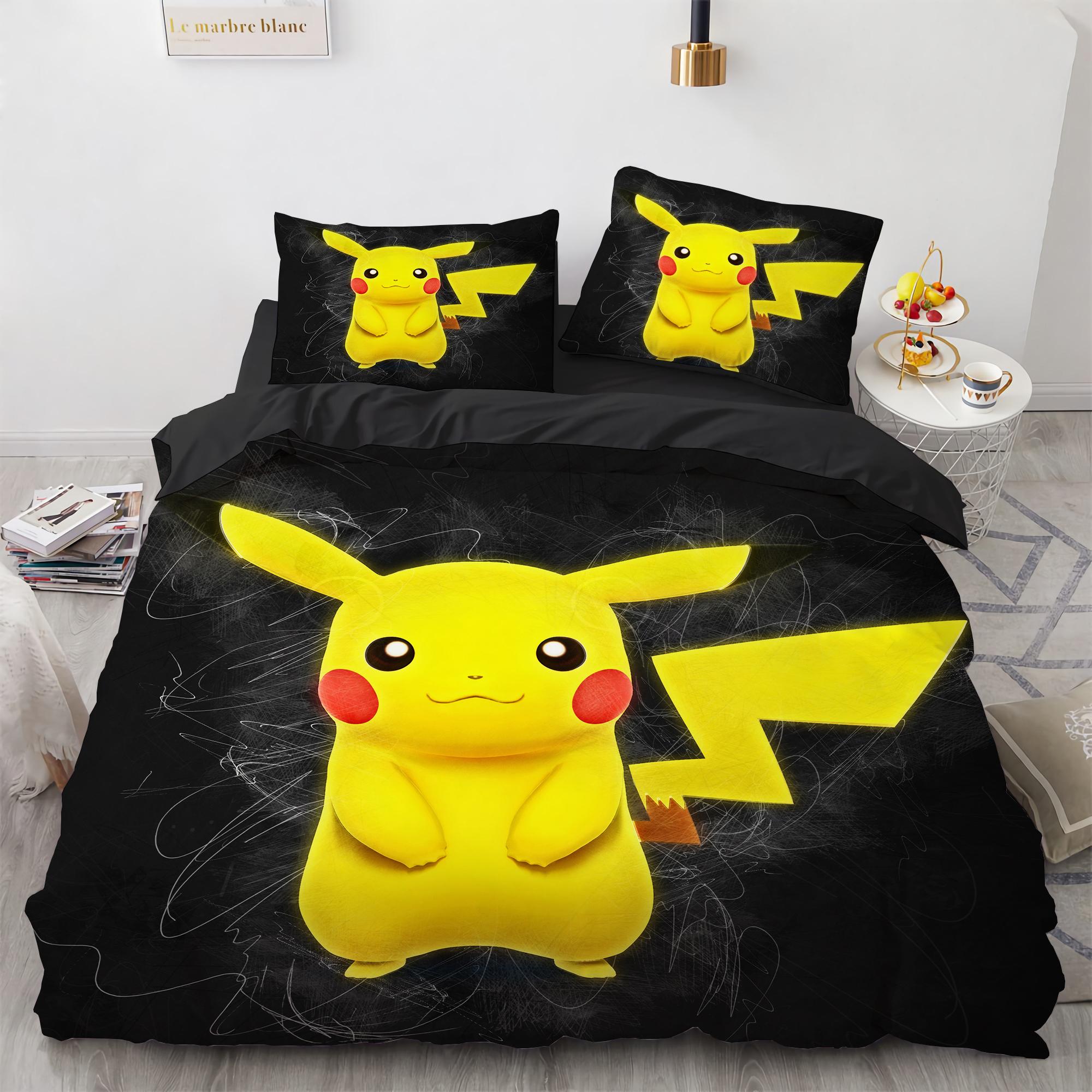 

3D Home Pokemon Pikachu Bedding Set Duvet Cover Bedroom Decor For Kids Boy Girl Duvet Cover Queen King Size 135x200cm-2pcs
