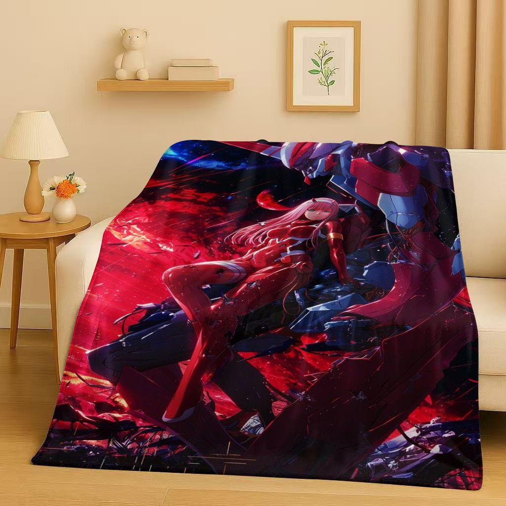 Manta de Franela Sexy 3D de Chica Zero Two DARLING in The FRANXX, Manta de Felpa Suave y Cálida para Hogar, Dormitorio, Cama, Sofá, Oficina