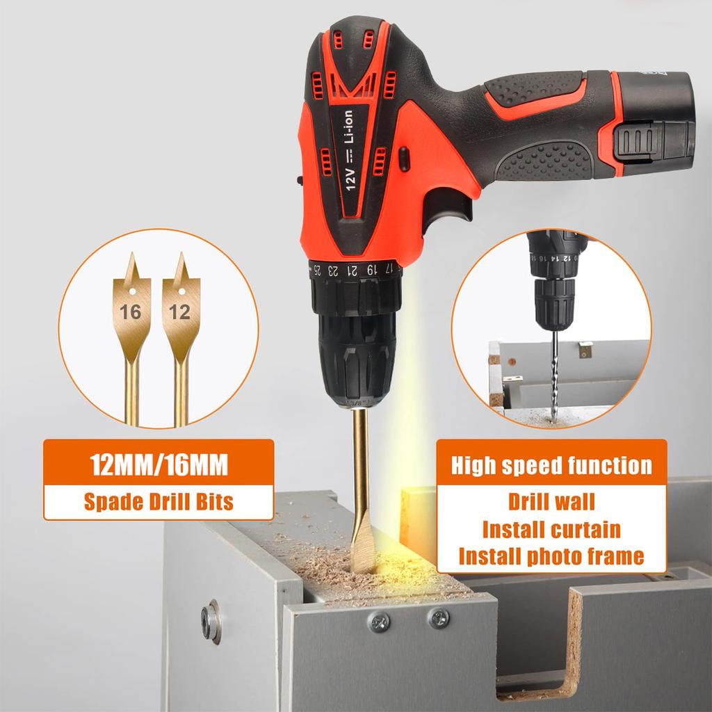 Cordless Drill Driver Set, 12V Electric Screwdriver Driver Tool Kit, 3/8" Keyless Chuck, Charger and batterie Included