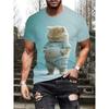 Summer Round Neck 3D Print Funny Cat Pattern Top Fashionable Casual Short Sleeved Men's T-shirts