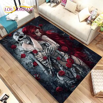 Gothic Horror Female Skull Dead Girl Area Rug,Carpet Rug for Home Living Room Bedroom Sofa Doormat Decor,kids Non-slip Floor Mat