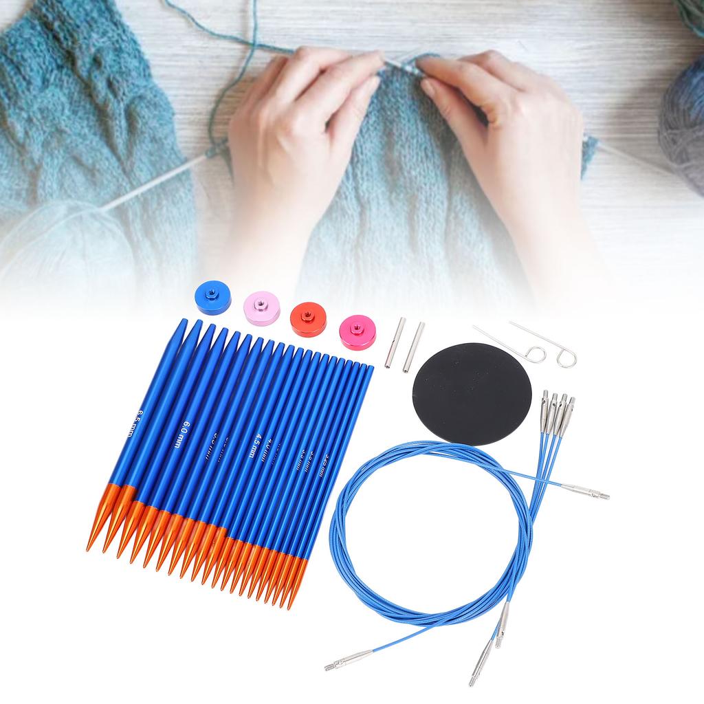 Circular Knitting Needle and Cable Set Blue Gold Color Double Head Interchangeable Needles for Home 