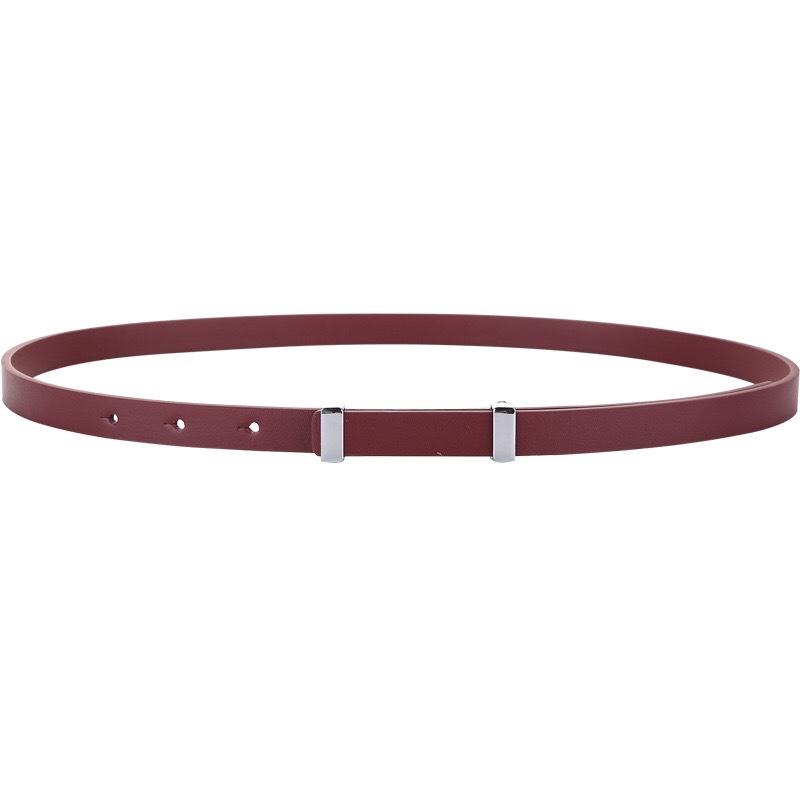 Meier Black and red small belt, women's trendy thin waist belt, first-layer cowhide women's belt