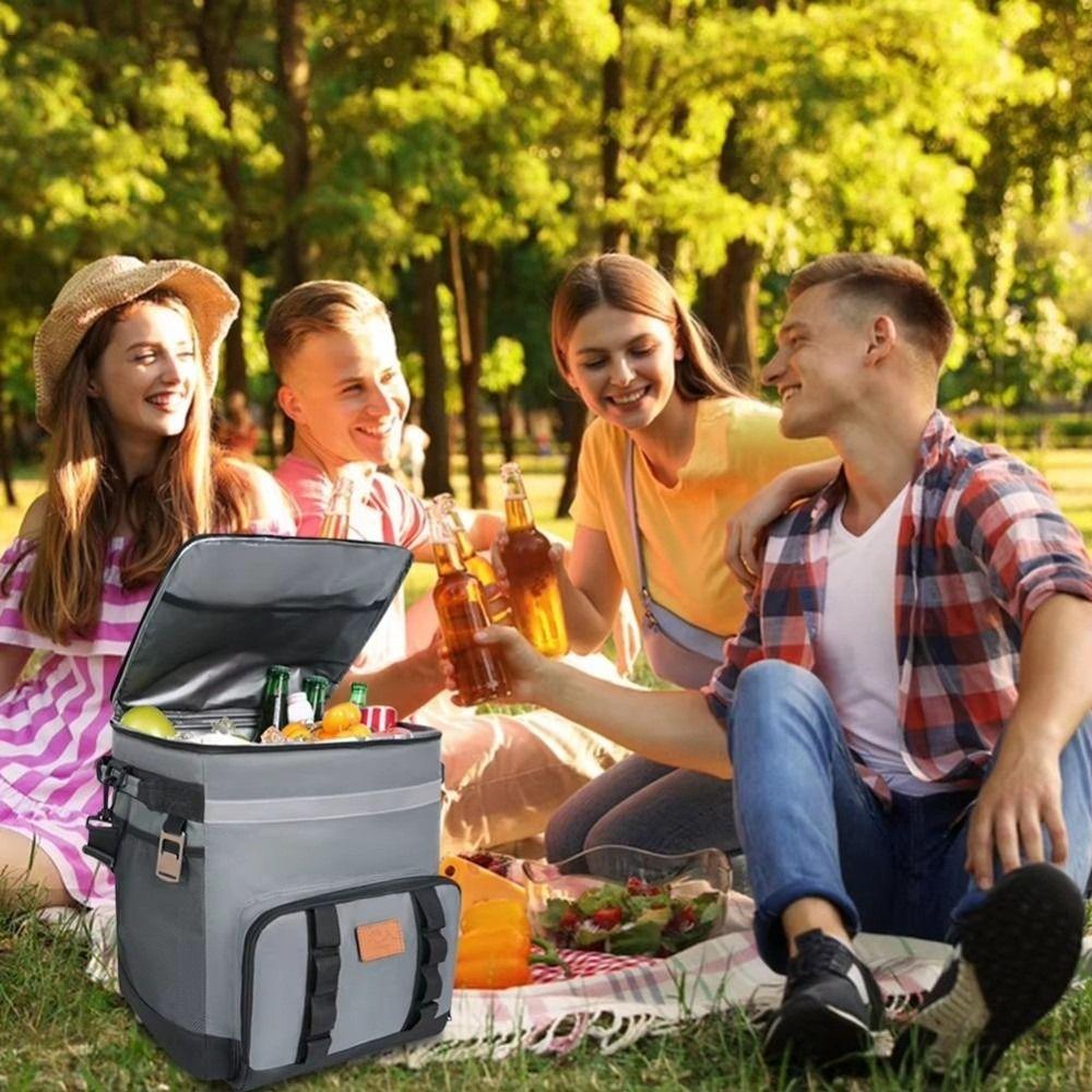 Double Layers Picnic Trolley Box Large Capacity Tie Rod Picnic Bag Insulated Cooler Bag  Lunch Box