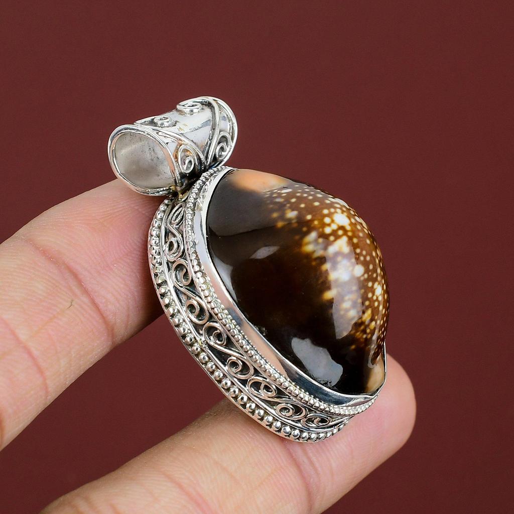 Cowrie Shell Pendant Vintage Gemstone Pendant 925 Sterling Silver Pendant Handmade Pendant Cowrie Shell Jewelry Gifts For Wife Women Pendant