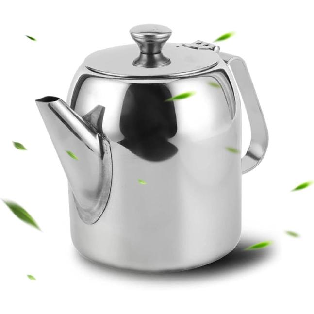 20oz or 32oz Stainless Steel Tea Pot, Silver Teapot Coffee Kettle Short Spou for Coffee, Tea, Beverages, Fruit Herbal (20 Ounces (about 500ML))
