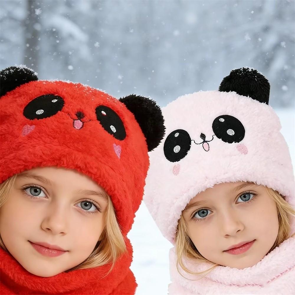 Panda Children Beanie Caps Cartoon Kids Plush Hat Fashion Warm Bonnet Scarf for Girls Boys
