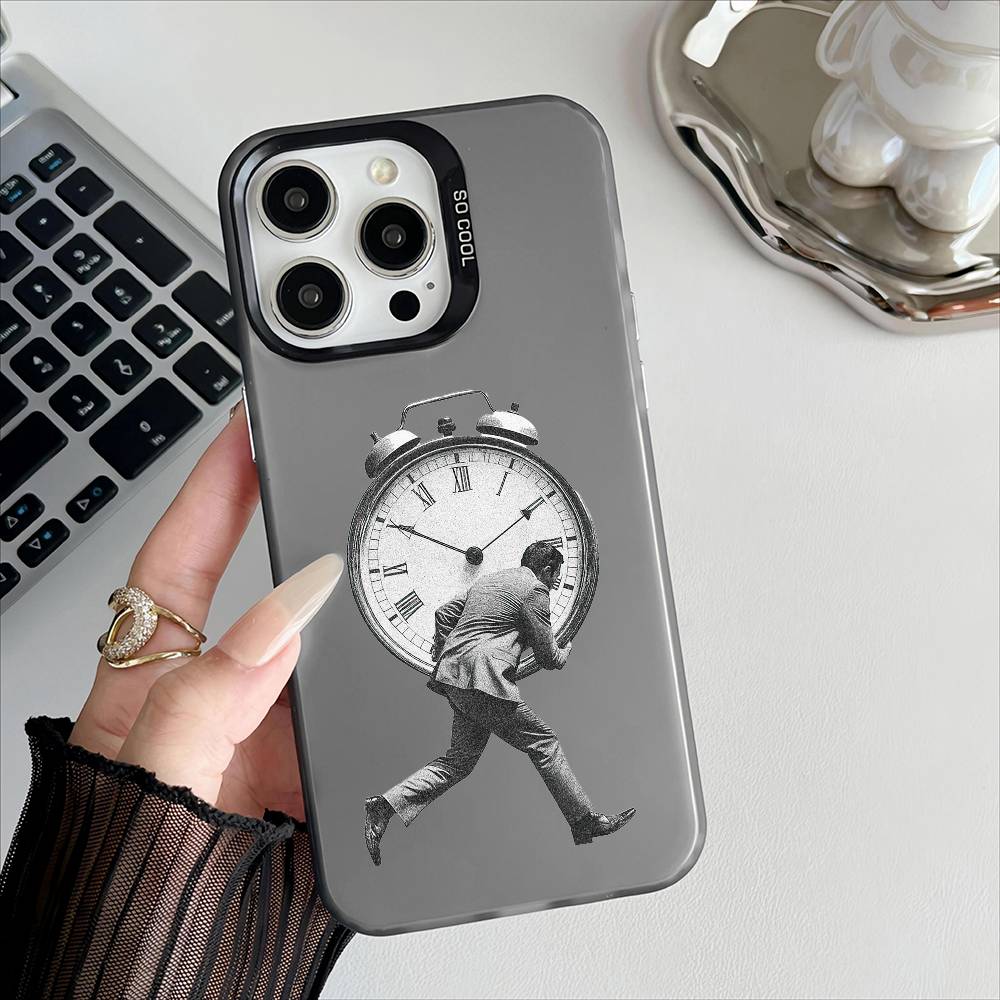 Pressure People Phone Case For iPhone 16 15 14 13 12 17 Pro Max Plus Multicolor Matte Silver-Plated Protective