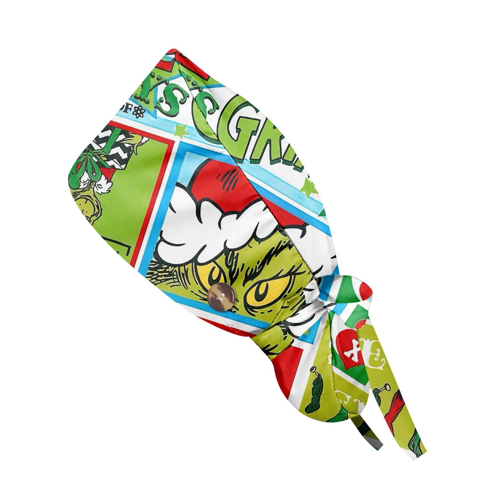 

Christmas Themed Adjustable Bouffant Scrub Cap with Sweatband Unisex Medical Hat with Santa Design One Size синий